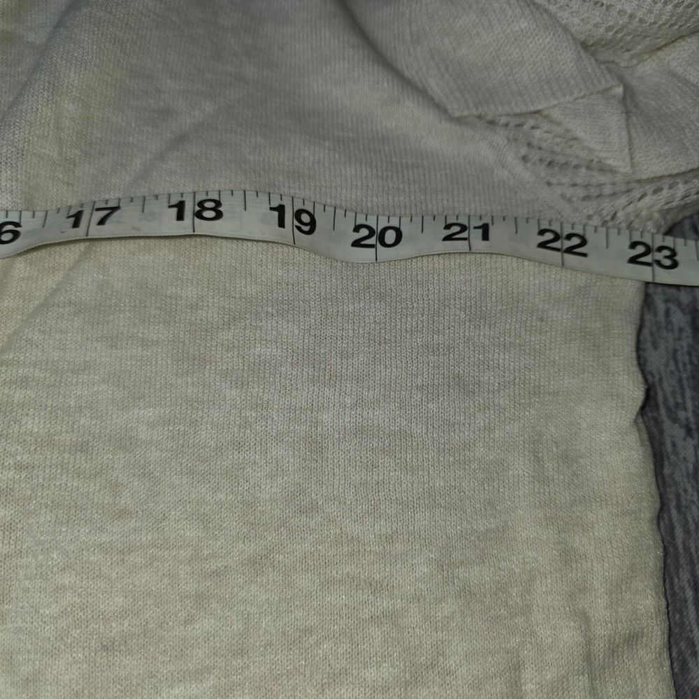 Rachel Parcell Beige Oatmeal Knit Cardigan Sweater Ruffled Sleeve Pockets L - Picture 8 of 10